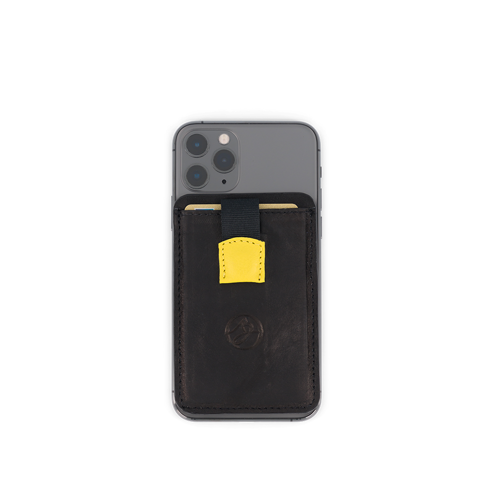 Porte-cartes téléphone adhésif en cuir Noir – BALSA