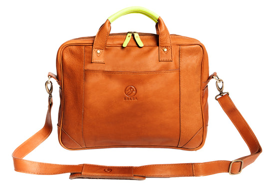 porte-documents jusqu'à 15 pouces cognac détail jaune