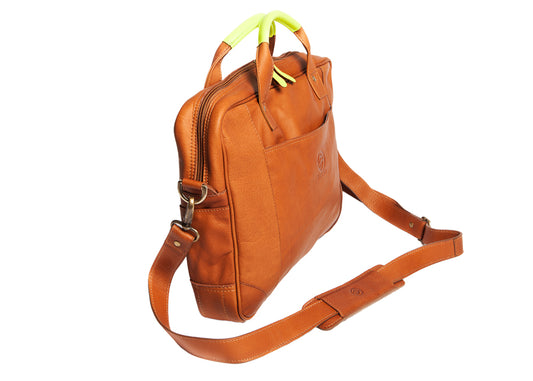 porte-documents jusqu'à 15 pouces cognac détail jaune