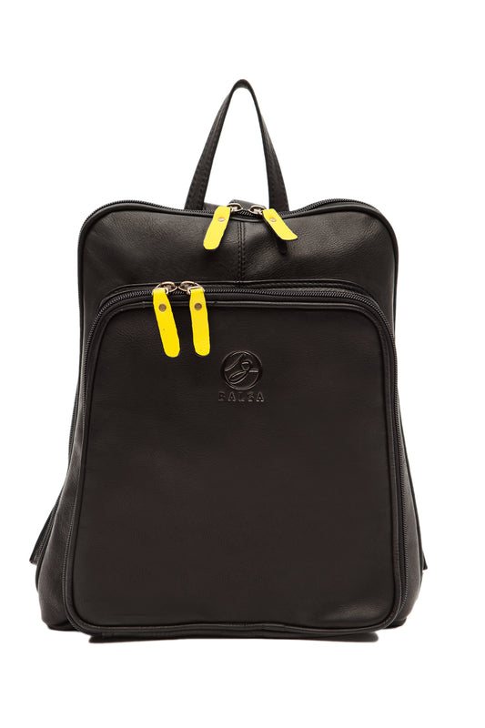 Sac à dos citadin urbain fait main noir détail jaune