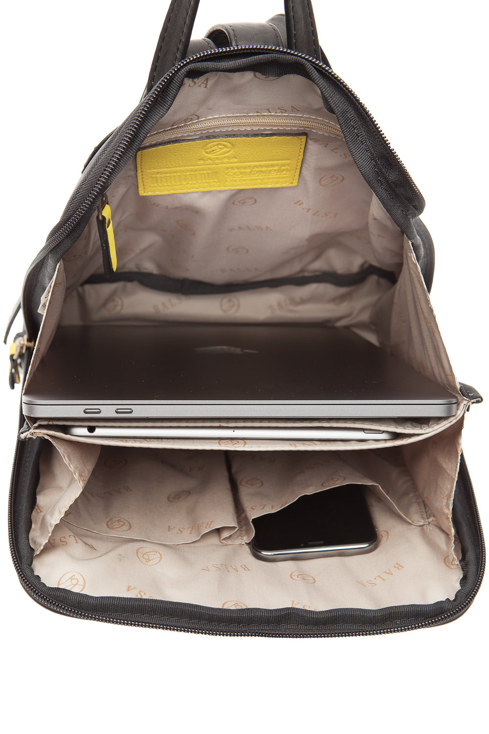 Sac à dos citadin urbain fait main noir détail jaune